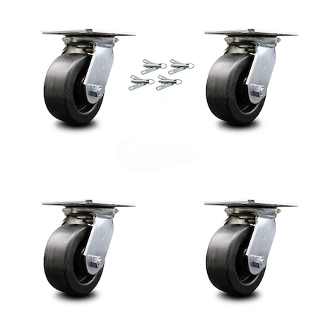 Service Caster 5 Inch Polyolefin Caster Set with Roller Bearings and Swivel Locks SCC SCC-35S520-POR-BSL-4